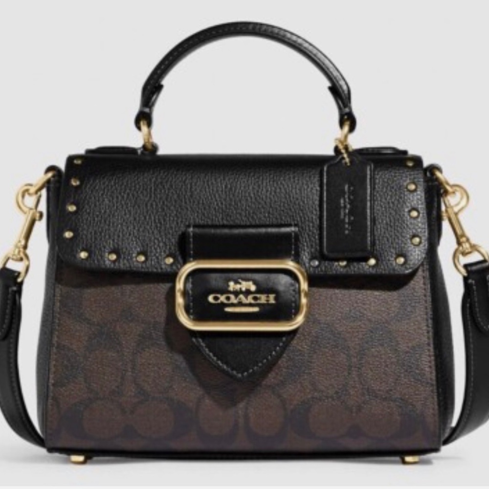 Top Handle Satchel In Colorblock Signature Canvas With Rivets